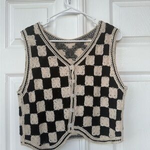 Amazon Black and Cream Crochet Button Down Top